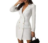 HzDazrl Elegante vestido tipo blazer de manga larga para mujer, ajustado, casual, para negocios, trabajo, oficina, eventos, vestidos cortos, Blazer cruzado blanco, L