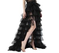 HzDazrl Falda Maxi de Tul para Mujer Sexy de Malla Transparente Cintura Alta Baja Irregular Faldas Largas Cóctel Fiesta Club Falda con Abertura, Altoa única