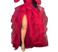 HzDazrl Falda Maxi de Tul para Mujer Sexy de Malla Transparente Cintura Alta Baja Irregular Faldas Largas Cóctel Fiesta Club Falda con Abertura, Altoa única
