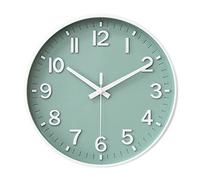 HZDHCLH Reloj de pared silencioso de 12 pulgadas para sala de estar, dormitorio, cocina, oficina (verde y blanco)