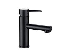 HZDXWXOJ Grifo for Lavabo de baño, Mezclador Monomando de latón con aireador, Grifo de un Solo Orificio for Lavabo, Agua fría y Caliente, Grifo for baño, instalación en encimera, Color Negro(Noir)