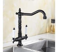 HZDXWXOJ Grifos de Cocina, Mezclador de Doble manija, Grifo Curvo for Fregadero, Agua Caliente y fría, Grifo Negro/Antiguo for Lavabo de baño, Montaje en Cubierta.(Noir)