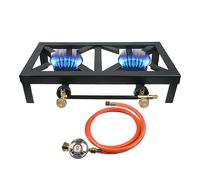 hzexun Hornillo a Gas de Fundición con 2 Fuegos,Hornillo Camping de Gas Portátil Acampada Plegable 6KW Compatible con Gas Butano y Gas Propano con 125cm Manguera y 50 mbr Regulador