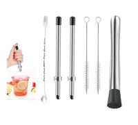 hzexun Pajitas Reutilizables Acero Inoxidable 2 Piezas con 2 Cepillos de Limpieza,Cocktail Bar Mortero Leche Helada,Pajitas Metal para Cócteles, Batidos