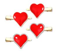 HZEYN Paquete de 4 pinzas para el cabello con corazón de San Valentín, esmalte rojo grande con diamantes de imitación, accesorios para el cabello, regalo para mujeres y niñas (rojo esmaltado)