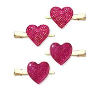 HZEYN Paquete de 4 pinzas para el pelo para el día de San Valentín, con purpurina, corazones rosa intenso, pinzas de cocodrilo brillantes, accesorios para el cabello para mujeres y niñas, regalo (rosa