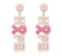 HZEYN Pendientes de concientización sobre el cáncer de mama con cuentas de diamantes de imitación, aretes colgantes de cinta rosa de esperanza para mujer, Cuentas, no saber