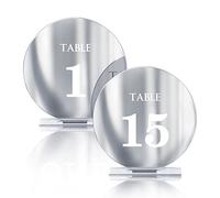 HZGUEOSTB Números acrílicos para mesa de boda del 1 al 15 con soportes, 4.8 pulgadas de espejo redondo dorado para recepción de boda, fiesta, evento, decoración de centros de mesa (plata, 1-15)