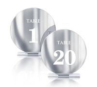HZGUEOSTB Números acrílicos para mesa de boda del 1 al 15 con soportes, 4.8 pulgadas de espejo redondo dorado para recepción de boda, fiesta, evento, decoración de centros de mesa (plata, 1-20)