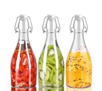 HZIYOU Botellas de vidrio transparente con tapas, paquete de 3, para fermentación de kombucha, elaboración de cerveza, jugos, leche o ponche de huevo, recipiente de vidrio para almacenamiento de