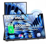 HzkHank Monitor portátil inalámbrico con batería, extensor de pantalla para laptop de 15.6 pulgadas, 1080P IPS 60Hz, pantalla portátil adicional con altavoces, monitor de viaje de segunda pantalla
