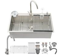 HZKSINNK 70x50cm Fregadero Cocina 1 Seno, Grande Acero Inoxidable 50cm de ancho Fregadero sobre Encimera, Cuadrado Fregaderos Un Seno con 3 agujeros, Sifón, Dispensador de Jabón y Juego de Desagüe