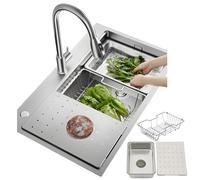 HZKSINNK Fregadero de acero inoxidable 304, fregadero empotrable de 1 pila, fregadero de cocina con acabado cepillado, pila grande, 80x50 cm de profundidad, fabricado a mano, fregadero multifuncional