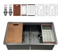 HZKSINNK Fregadero de cocina de 80 x 50 cm, color negro Gunmetal con estación de trabajo, nano fregadero doble de acero inoxidable, montaje bajo encimera y superior, doble lavabo con borde de estante