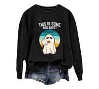 HZling Sudadera sin Capucha para Mujer Moda de Halloween para Mujeres presenta un estampado en una sudadera con capucha de manga larga y cuello redondo, Le Noir, XL