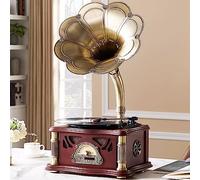 HZLSBL - Gramófono clásico con Salida Bluetooth, Tocadiscos de gramófono Retro para Discos de Vinilo de 7 Pulgadas, 9 Pulgadas, 12 Pulgadas, 3 velocidades, Hi-Fi, Hecho a Mano por Pure Oak (Nogal)