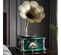 HZLSBL Gramófono Vintage con Salida Bluetooth, Tocadiscos Retro para Discos de Vinilo de 7, 9 y 12 Pulgadas, 3 velocidades, Alta fidelidad, Hecho a Mano por Roble Puro (Verde Oscuro)