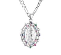 HZMAN 14K Gold Plated Oval Cutout Heart Virgin Mary Prayer Necklace Amulet Our Lady of Guadalupe Pendant Multicolor Cubic Zirconia Women Daughter Gift