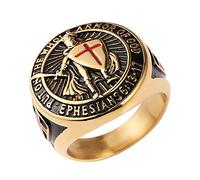 HZMAN Anillo de caballero templario para hombre Efesios 6:13-17, diseño de cruz roja, anillo de acero inoxidable, regalo de joyería, 13, Metal no precioso, Sin piedras preciosas