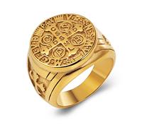 HZMAN Anillo de exorcismo de San Benito para hombre y mujer, de acero inoxidable, con cruz católica romana, protección de demonios, cazador de fantasmas, Acero inoxidable, Sin piedras preciosas