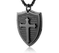 HZMAN Armor of God Efesios 6:16-17 - Collar con colgante de escudo de cruz de fe de acero inoxidable para hombre, joyería de regalo, 4,0 x 3 cm, Acero inoxidable, Sin piedra preciosa