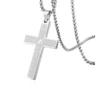 HZMAN Cadena de cruz para hombre y mujer, de acero inoxidable, para el padre de nuestra Biblia, versos de la Biblia, colgante de cruz, 5,0 x 3,0 cm, Acero inoxidable, No es una piedra preciosa