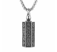 HZMAN Colgante de acero inoxidable con diseño de budismo tibetano para meditación conmemorativa de cenizas de cremación y píldoras, collar de contenedor de 22+2 pulgadas, Metal, no