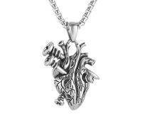 HZMAN Collar con colgante de corazón anatómico de 2 estilos para hombres y mujeres, collar gótico punk vintage de acero inoxidable, cadena de caja ajustable, regalo de joyería vanguardista, Medio