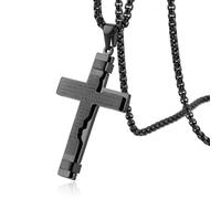 HZMAN Collar con colgante de cruz de oración del Señor para hombres y mujeres, de acero inoxidable, retro, cristiana, regalo de joyería, Acero inoxidable, No es una piedra preciosa