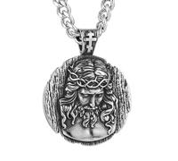 HZMAN Collar con colgante de Jesús para hombre, estilo retro, de acero inoxidable, con colgante de medalla, amuleto, regalo de joyería, 4.2 cm x 4.2 cm, Metal, Sin piedra preciosa