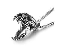 HZMAN Collar con colgante punk para hombre, de acero inoxidable gótico que se puede abrir, joyería de calavera de tigre con dientes de sable, 3 mm, Acero inoxidable, No es una piedra preciosa