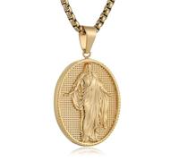 HZMAN Collar de acero inoxidable con colgante de Jesús/San Cristóbalo/San Benedicto/San Bárbara/San José/Virgen María/San Cristóbal y San Judas, amuleto religioso para hombres y mujeres, Acero