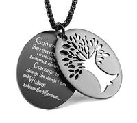 HZMAN Collar de acero inoxidable con colgante de oración de serenidad del árbol de la vida para hombres y mujeres, Acero inoxidable, No es una piedra preciosa
