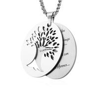 HZMAN Collar de acero inoxidable con colgante de oración de serenidad del árbol de la vida para hombres y mujeres, Acero inoxidable, No es una piedra preciosa