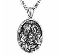 HZMAN Collar de acero inoxidable con colgante de San José/María/Jesús para hombres y mujeres, amuleto de medalla cristiana, regalo de joyería, 2.6 x 3.5 cm / 1.0 x 1.4 inches, Acero inoxidable, Sin