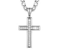 HZMAN Collar de cruz de circonita cúbica maciza chapado en oro de 24 quilates para hombres y mujeres, joyería religiosa de acero inoxidable con cadena Figaro de 24 pulgadas, 2.6 cm x 4.1 cm, Acero