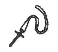 HZMAN Collar de cruz de madera natural grande para hombre hecho a mano oración rosario perlas collar colgante joyería católica regalo