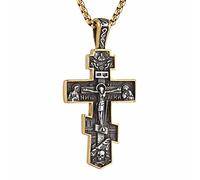 HZMAN Collar de cruz ortodoxa oriental para hombres y mujeres, retro, religioso, crucifijo de Jesús, cruz bizantina, colgante cristiano, regalo de joyería, Acero inoxidable, No es una piedra preciosa