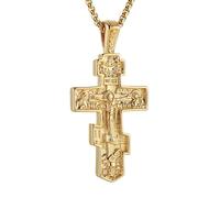 HZMAN Collar de cruz ortodoxa oriental para hombres y mujeres, retro, religioso, Jesús, crucifijo bizantino, colgante cristiano, joyería de regalo, 3.3 cm x 5.2 cm, Acero inoxidable, Sin piedra