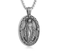 HZMAN Collar de la Virgen María para hombres y mujeres, de acero inoxidable, con colgante de medalla vintage, joyería de fe cristiana
