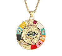 HZMAN Collar de mal de ojo para mujer, esmalte retro, chapado en oro de 18 quilates, collar de medalla redonda, amuleto de buena suerte, regalo de joyería, 3.0*3.0 cm (1.2*1.2 inch), Latón, Circonia