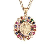 HZMAN Collar de oración de la Virgen María chapado en oro de 14 quilates, colgante de amuleto de Nuestra Señora de Guadalupe para mujer, joyería de regalo, 4.25 inches by 5.5 inches, Latón, Circonita
