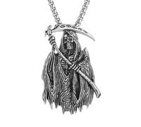 HZMAN Collar de Santa Muerte para hombre, acero inoxidable, gótico, parca, santo, muerte, hoz, calavera, collar, joyería, regalo