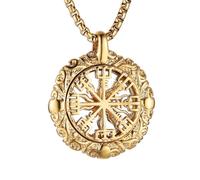 HZMAN Vikingo Vegvisir brújula nórdica, collar de acero inoxidable con grabado hueco de doble cara, colgante de sol y tótem, Acero inoxidable, No es una piedra preciosa