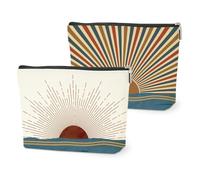 HZMLYDJ 2 bolsas de maquillaje bohemias con rayos de luz solar, amanecer, atardecer, océano, paisaje, rayos de luz solar rojos y amarillos, el mejor regalo para niñas, mujeres, hermanas, bolsa de