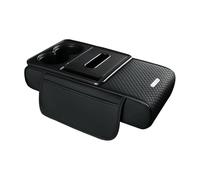 Hzoibyze Cojín Reposabrazos para Consola Central de Coche, Acolchado de PU Universal con Portavasos, Ranura para Teléfono Móvil Y Compartimento de Almacenamien, Negro