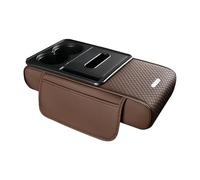 Hzoibyze Cojín Reposabrazos para Consola Central de Coche, Acolchado de PU Universal con Portavasos, Ranura para Teléfono Móvil Y Compartimento de Almacenamien, CafÉ