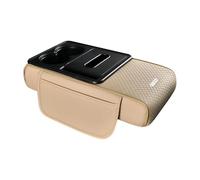 Hzoibyze Cojín Reposabrazos para Consola Central de Coche, Acolchado de PU Universal con Portavasos, Ranura para Teléfono Móvil Y Compartimento de Almacenamien, Beige