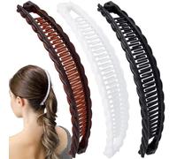 Hzopcw 3 pinzas de pelo de plátano para mujer, horquillas clásicas de doble peine, accesorios antideslizantes para el cabello grueso, fino, largo, corto, liso, rizado, marrón, negro y blanco