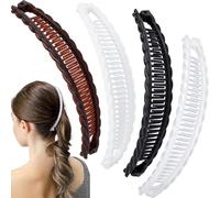 Hzopcw 4 pinzas de pelo de plátano para mujer, horquillas clásicas de doble peine, accesorios antideslizantes para el cabello grueso, fino, largo, corto, liso, rizado, marrón, negro, blanco y